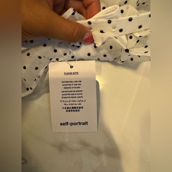 Self-portrait white crinkle chiffon dot mini dress #9 - Picture 4 of 12